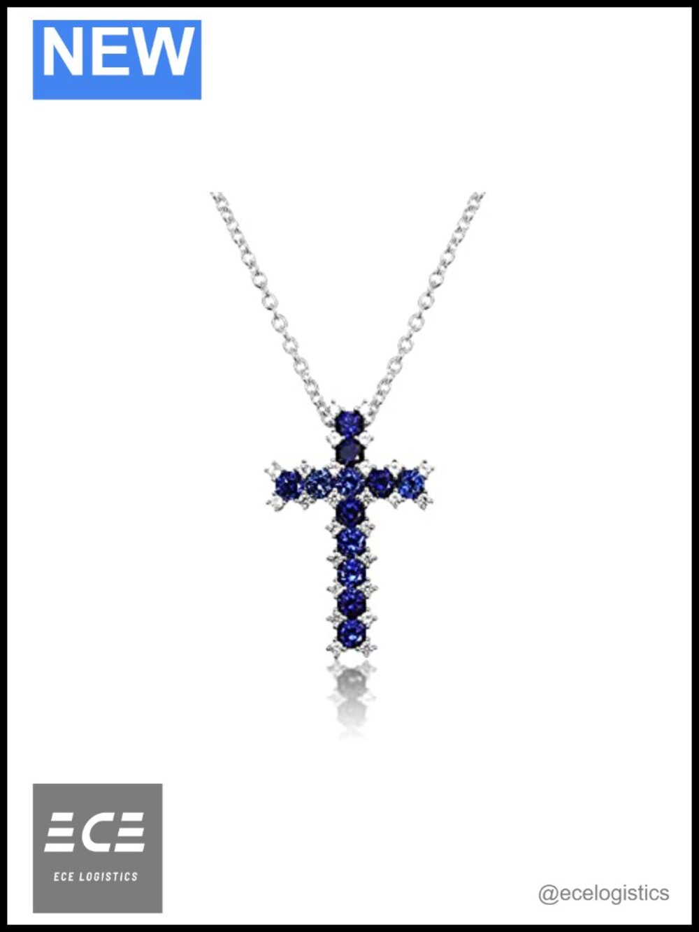 925 Sterling Silver Created Sapphire Cross Pendant Necklace 18in